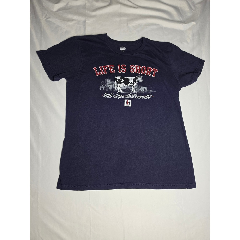 Case IH Womens Navy Blue Graphic Tee Life Is Short Cow Farm T-Shirt Size M